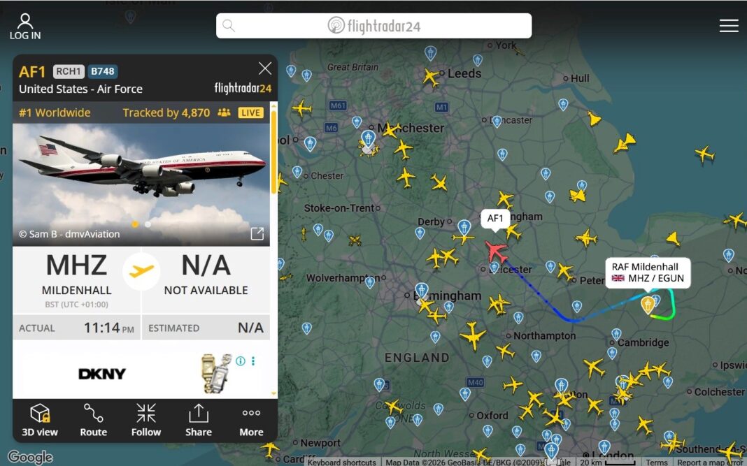 air force one abd usa donald trump uçak boeing 747 flightradar24 raf mildenhall